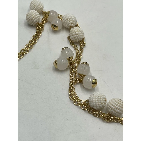 J. Crew Gold Tone White Beaded Beads and Whitish Orb Long Necklace New - Picture 7 of 12